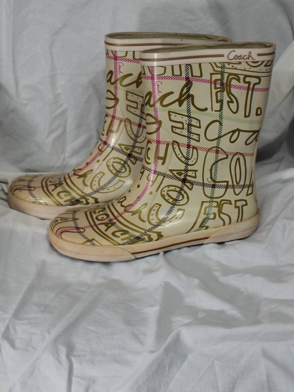 VTD Coach 1941 Ursula Ivory Logo Women’s Waterproof Rain  Boots Size 8b
